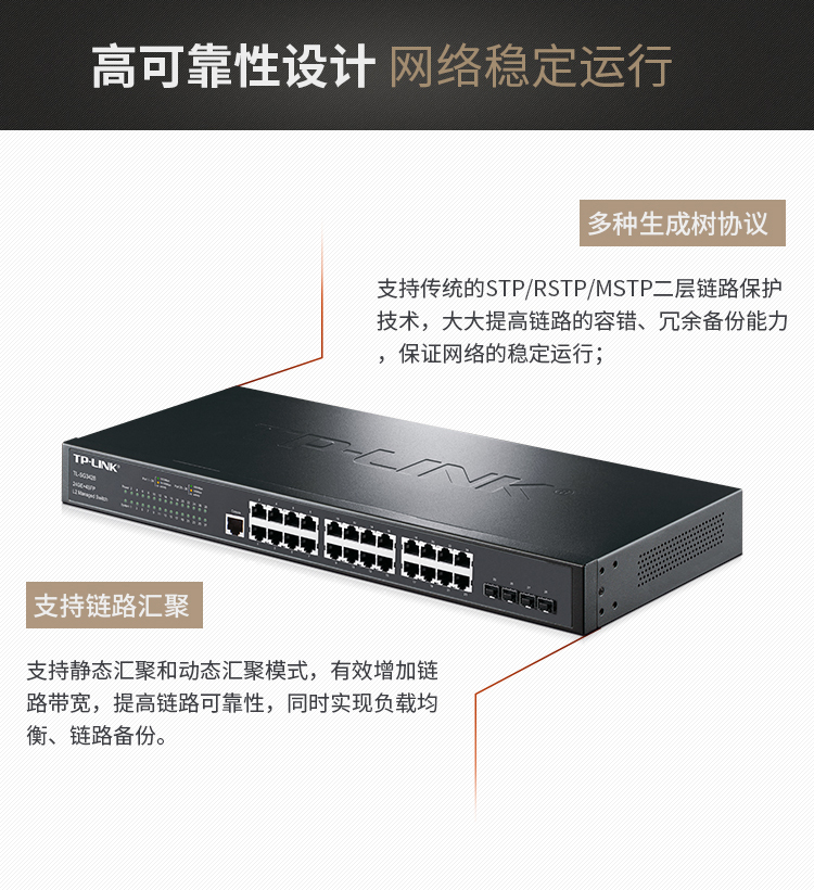 TP-LINK 24口全千兆核心網(wǎng)管交換機